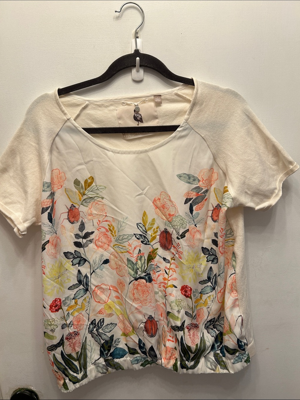 Floral Scoop Neck Short Sleeve Top - Cream/Floral made for Anthropologie